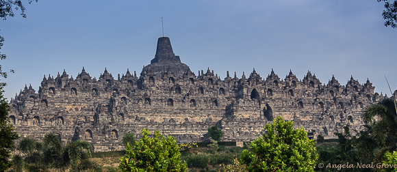 Photo of Borobadur, Java from the gardens which surround it. | Photo: Angela Neal Grove