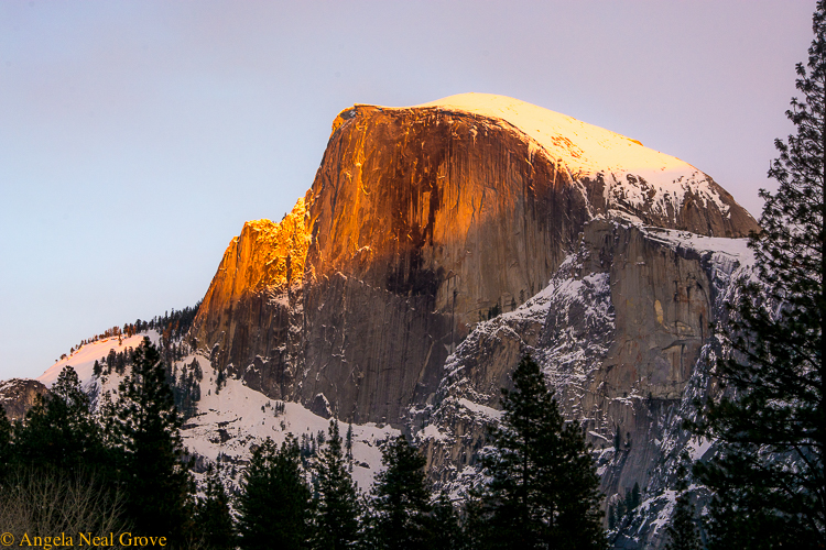 Half Dome at sunset in Yosemite Valley ©Angela Neal Grove