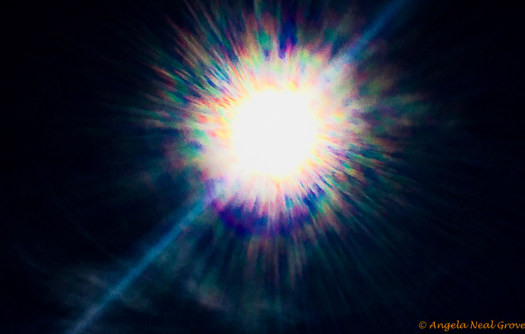Sun Valley Total Eclipse; capture from an iPhone shows lttle detail but is a stunning kaleidoscopic image