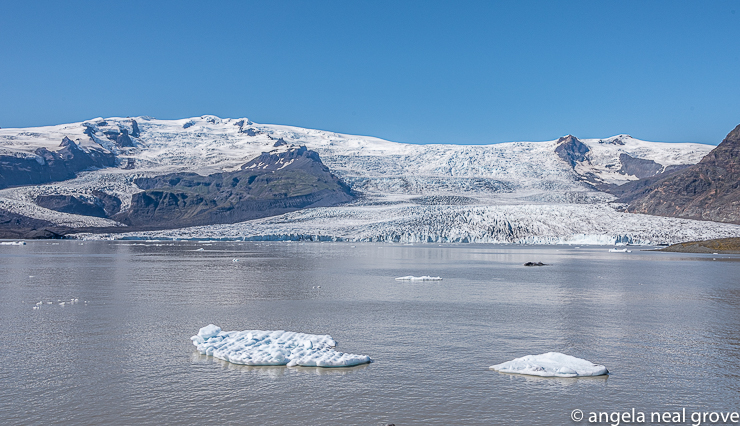 Iceland's vast Vatnajokull ice cap, the third largest in the world. The glacier was "calving" chunks of ice were falling from the face creating icebergs which float in Fjallsarlon, a glacial lagoon, and then make their way out to sea. Iceland is a land of contrasts. //: PHOTO: A.N GROVE