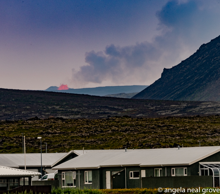 Fagradalsfjall volcano erupting. We could see this display of molton lred ava clearly from about five kilometers away on the Reykjanes peninsula. It is close to Keflavik, Reykavick's international airport. Iceland is a land of contrasts. //: PHOTO: A.N GROVE